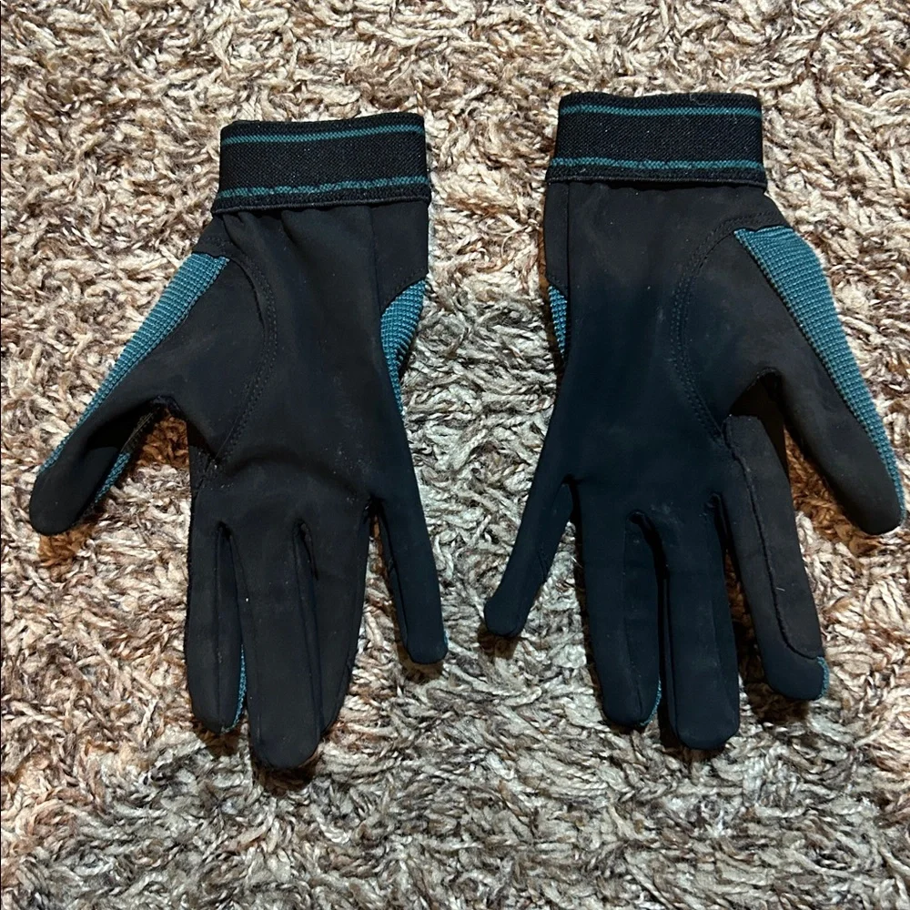 Kids Aubriom Riding Gloves - Teal and Black